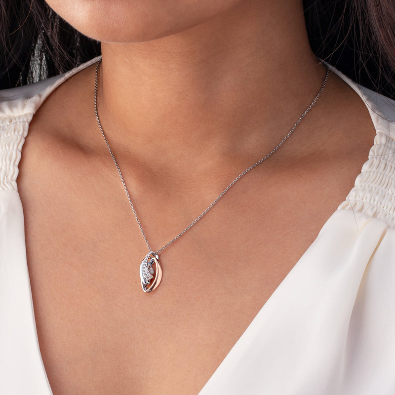 Two-Tone Sterling Silver Embellished Teardrop Pendant with 17" Chain + 3" extender on a model