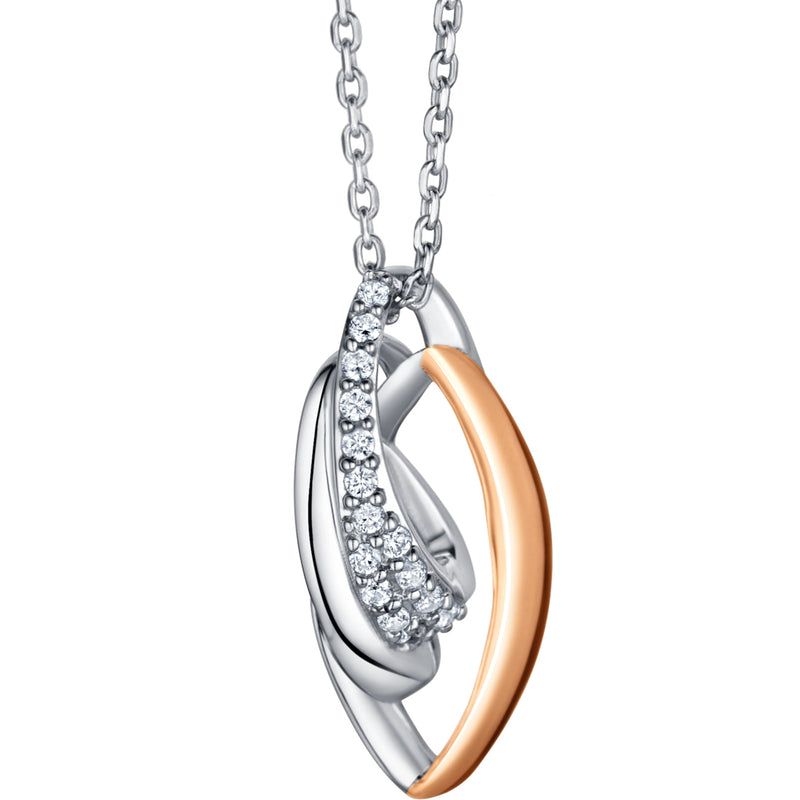 Two-Tone Sterling Silver Embellished Teardrop Pendant with 17" Chain + 3" extender