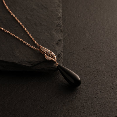 Rose-Tone Sterling Silver Black Onyx Midnight Teardrop Pendant with 17" Chain + 3" extender alternate view, side view