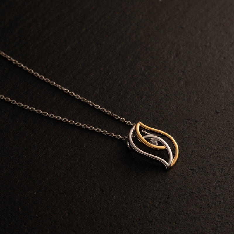 Two-Tone Sterling Silver Double Swirled Teardrop Pendant, Adjustable Chain alternate view