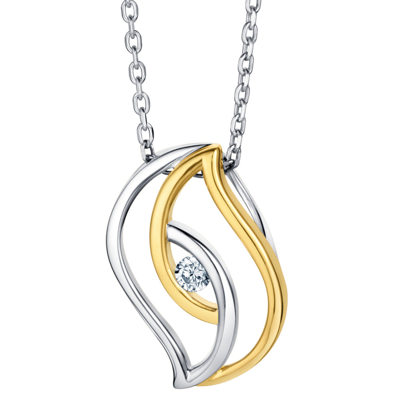 Two-Tone Sterling Silver Double Swirled Teardrop Pendant, Adjustable Chain