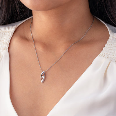 Sterling Silver Open Marquise Pendant, Adjustable Chain on a model