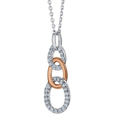Two-Tone Sterling Silver 3-Links Pendant with 17" Chain + 3" extender