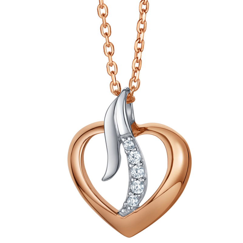 Two-Tone Sterling Silver Open Heart Pendant with 17" Chain + 3" extender