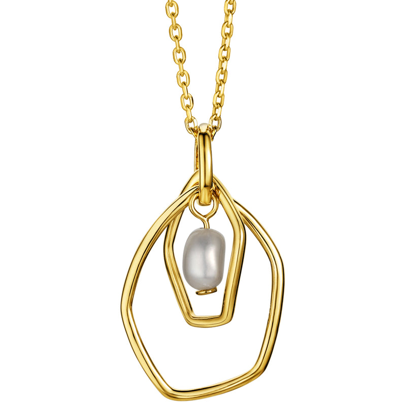 Sterling Silver Organic Circlets Freshwater Cultured Pearl Charm Pendant with 17" Chain + 3" extender