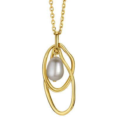 Sterling Silver Interlocking Oval Freshwater Cultured Pearl Drop Pendant with 17" Chain + 3" extender