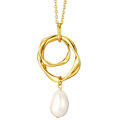 Freshwater Cultured Pearl Drop Organic Pendant in Sterling Silver with 17" Chain + 3" extender