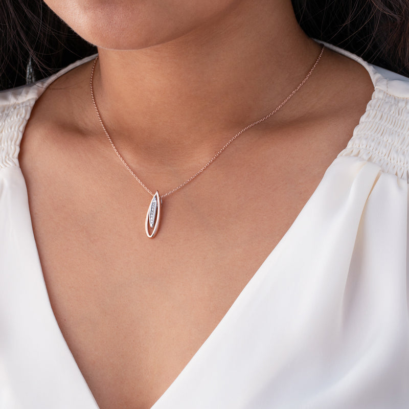 Rose-Tone Sterling Silver Floating Teardrop Pendant with 17" Chain + 3" extender on a model