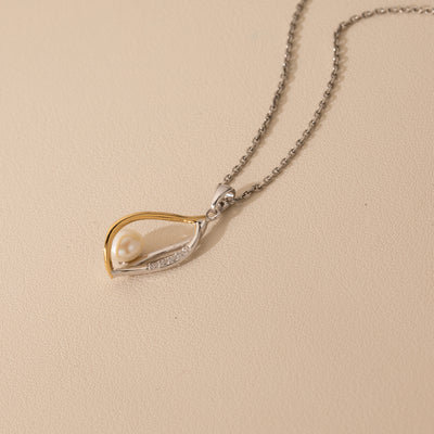 Freshwater Cultured Pearl Teardrop Pendant in Two-Tone Sterling Silver with 17" Chain + 3" extender alternate view, side view