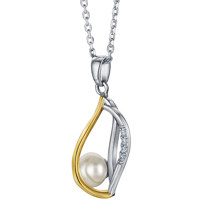 Freshwater Cultured Pearl Teardrop Pendant in Two-Tone Sterling Silver with 17" Chain + 3" extender