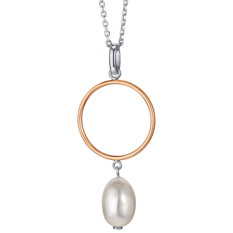 Freshwater Cultured Pearl Ring Drop Pendant in Rose-Tone Sterling Silver with 17" Chain + 3" extender