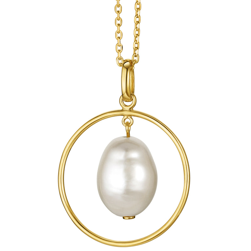 Freshwater Cultured Pearl Pendulum Pendant in Yellow-Tone Sterling Silver with 17" Chain + 3" extender