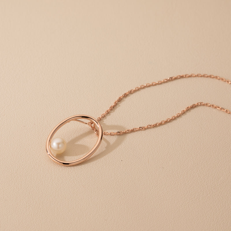 Freshwater Cultured Pearl Gravity Circle Pendant in Rose-Tone Sterling Silver with 17" Chain + 3" extender alternate view, side view