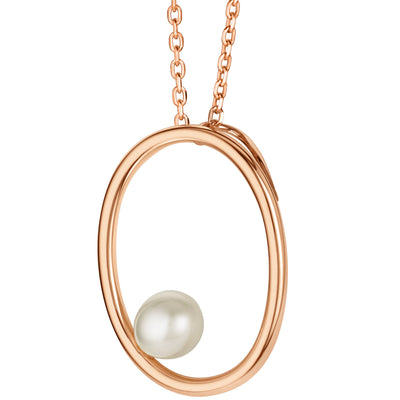 Freshwater Cultured Pearl Gravity Circle Pendant in Rose-Tone Sterling Silver with 17" Chain + 3" extender