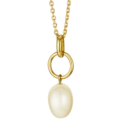Freshwater Cultured Pearl Dangle Pendant in Yellow-Tone Sterling Silver with 17" Chain + 3" extender