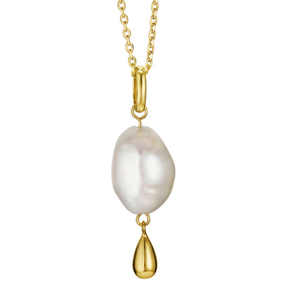Freshwater Cultured Pearl Dangle Charm Pendant in Yellow-Tone Sterling Silver with 17" Chain + 3" extender
