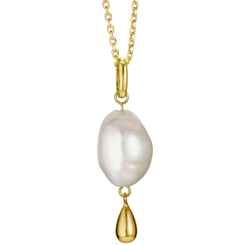 Freshwater Cultured Pearl Dangle Charm Pendant in Yellow-Tone Sterling Silver with 17" Chain + 3" extender
