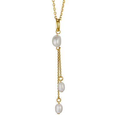 Freshwater Cultured Pearl Tassel Pendant in Yellow-Tone Sterling Silver with 17" Chain + 3" extender
