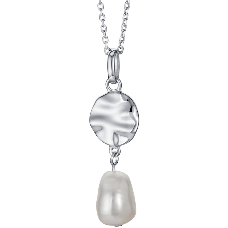 Freshwater Cultured Pearl Dainty Disc Charm Pendant in Sterling Silver with 17" Chain + 3" extender
