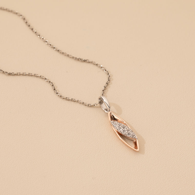 Rose-Tone Sterling Silver Dainty Open Marquise Pendant with 17" Chain + 3" extender alternate view, side view