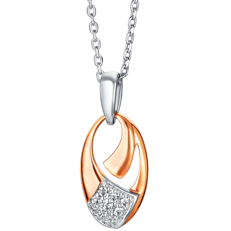 Rose-Tone Sterling Silver Ellipse Pendant with 17" Chain + 3" extender