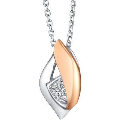 Rose-Tone Sterling Silver Floating Ellipse Pendant with 17" Chain + 3" extender
