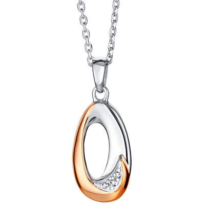Two-Tone Sterling Silver Open Ellipse Pendant with 17" Chain + 3" extender