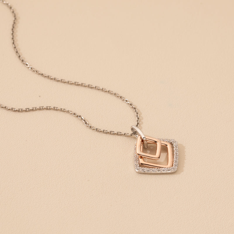 Rose-Tone Sterling Silver Open Layered Square Pendant with 17" Chain + 3" extender alternate view, side view