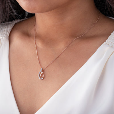 Rose-Tone Sterling Silver Lattice Raindrop Pendant with 17" Chain + 3" extender on a model