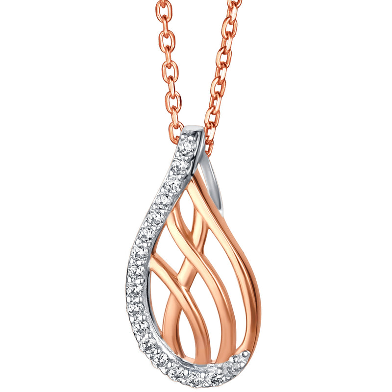 Rose-Tone Sterling Silver Lattice Raindrop Pendant with 17" Chain + 3" extender