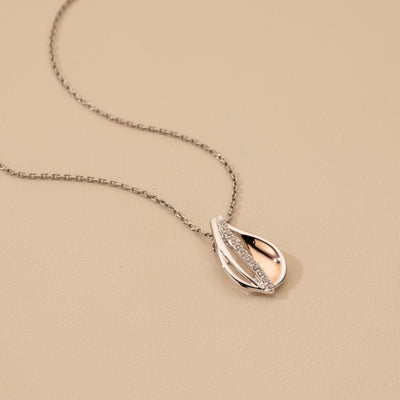 Two-Tone Sterling Silver Floating Dewdrop Pendant with 17" Chain + 3" extender alternate view, side view