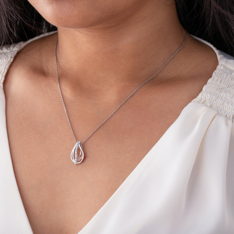 Two-Tone Sterling Silver Floating Dewdrop Pendant with 17" Chain + 3" extender on a model