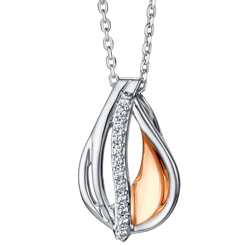 Two-Tone Sterling Silver Floating Dewdrop Pendant with 17" Chain + 3" extender