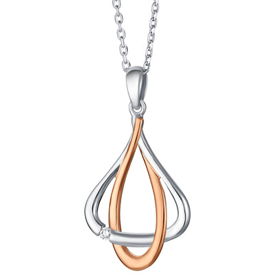 Two-Tone Sterling Silver Linked Dewdrop Pendant with 17" Chain + 3" extender