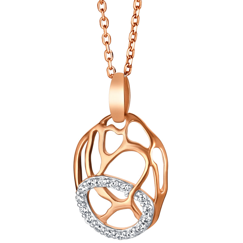 Rose-Tone Sterling Silver Organic Lattice Raindrop Pendant with 17" Chain + 3" extender