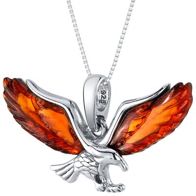 Genuine Baltic Amber Flying Eagle Pendant Necklace in Sterling Silver SP12444