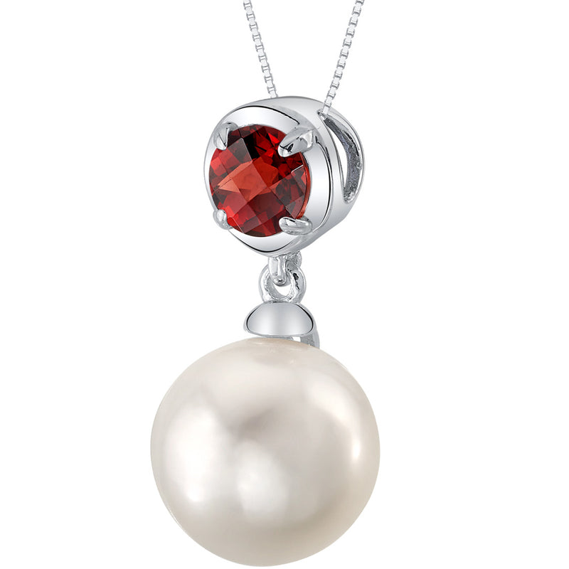 10mm Freshwater Cultured Pearl & Garnet Necklace in Sterling Silver