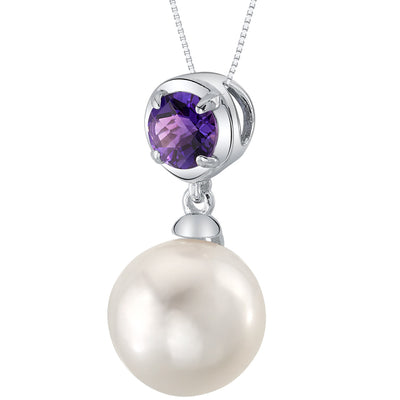 10mm Freshwater Cultured Pearl & Amethyst Necklace in Sterling Silver