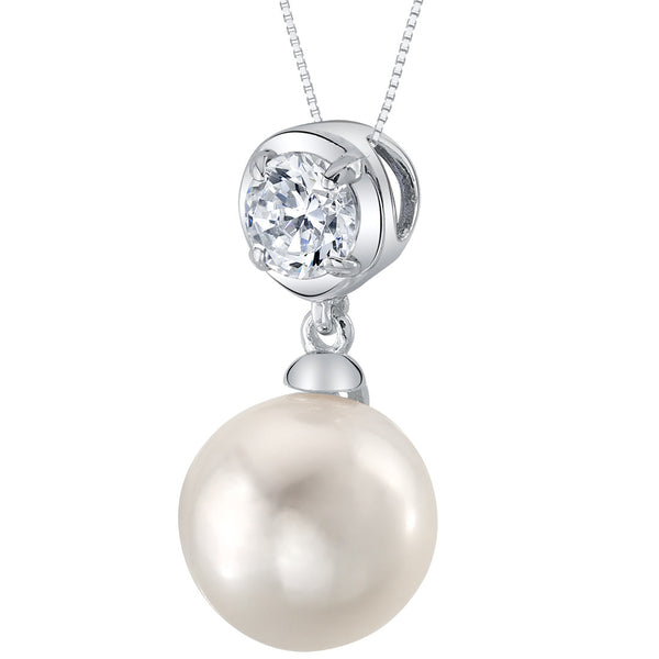 10mm Freshwater Cultured Pearl & Cubic Zirconia Necklace in Sterling Silver
