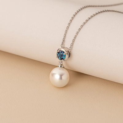 10mm Freshwater Cultured Pearl & Created Alexandrite Necklace in Sterling Silver-creative