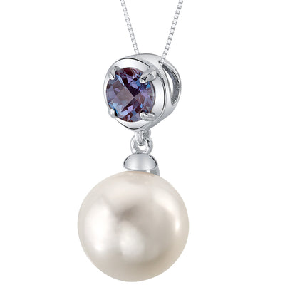 10mm Freshwater Cultured Pearl & Created Alexandrite Necklace in Sterling Silver