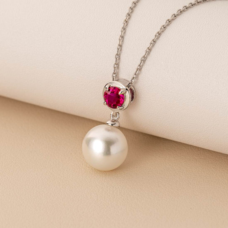 Simple Freshwater Cultured Pearl Birthstone Necklace in Sterling Silver - July Ruby Creative