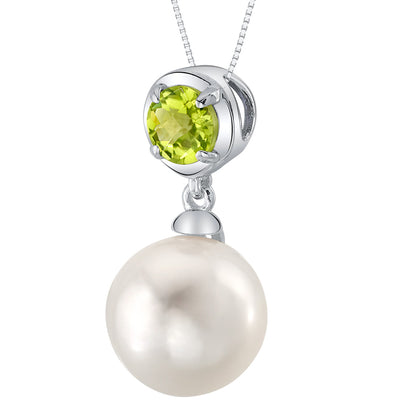 10mm Freshwater Cultured Pearl & Peridot Necklace in Sterling Silver