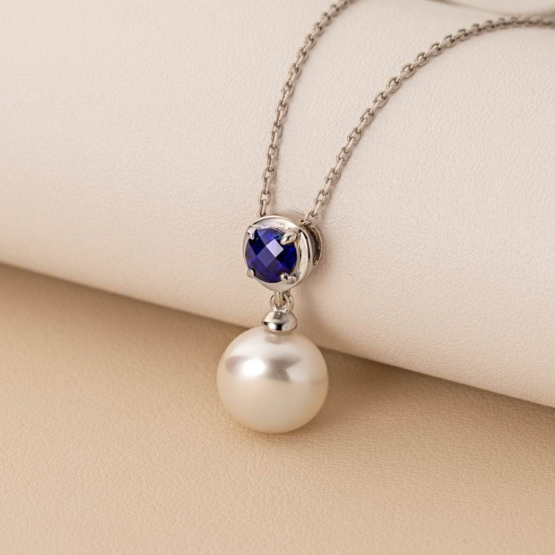 Simple Freshwater Cultured Pearl Birthstone Necklace in Sterling Silver - September Sapphire Creative