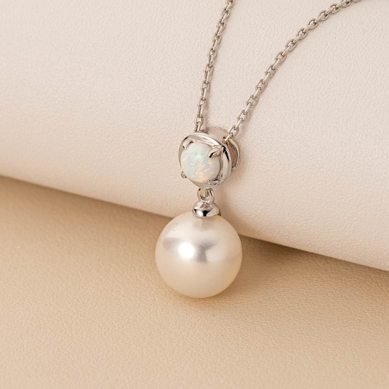 Simple Freshwater Cultured Pearl Birthstone Necklace in Sterling Silver - October Opal Creative