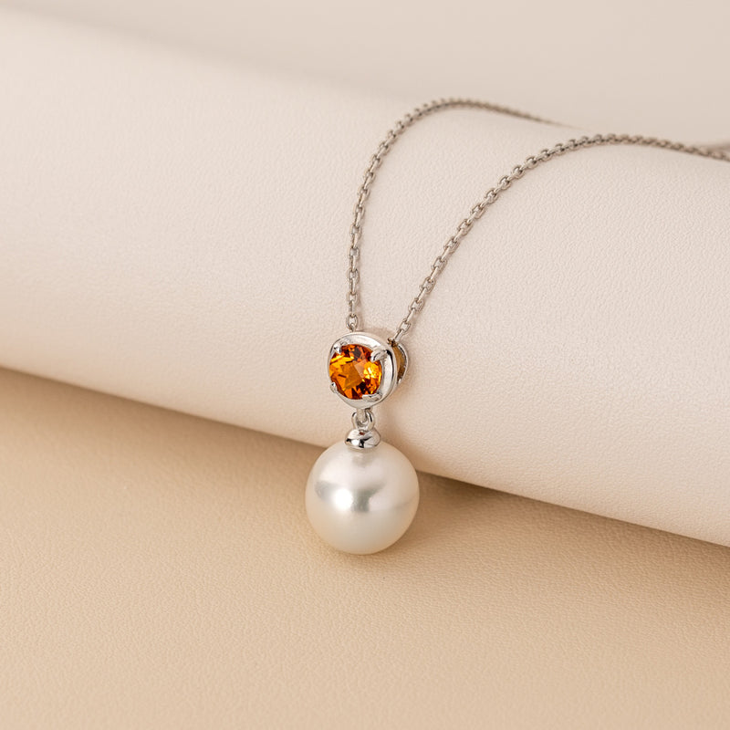 10mm Freshwater Cultured Pearl & Citrine Necklace in Sterling Silver-creative