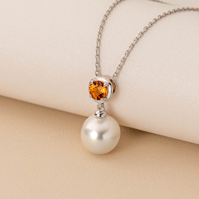 Simple Freshwater Cultured Pearl Birthstone Necklace in Sterling Silver - November Citrine Creative