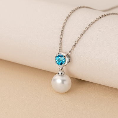 10mm Freshwater Cultured Pearl & Swiss Blue Topaz Necklace in Sterling Silver-creative