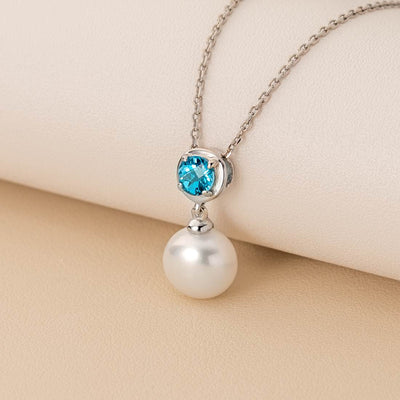 Simple Freshwater Cultured Pearl Birthstone Necklace in Sterling Silver - December Topaz Creative