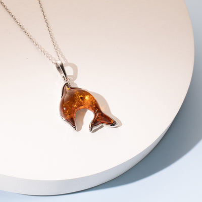 Genuine Baltic Amber Dolphin Pendant Necklace in Sterling Silver creative1